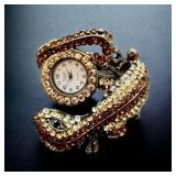 Ladies Figaro Coture Gecko Rhinestone Watch New