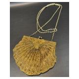 Vintage Gold Beaded Shell Shape Handbag / Purse