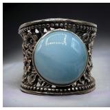 Ladies Larimar Floral Design Sterling Ring