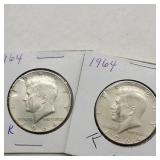 2- 1964 KENNEDY HALF DOLLARS