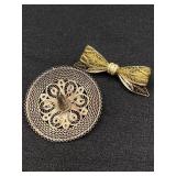 2 Vintage Silver Filigree Brooches , Sterling