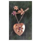 Vintage Coro Sterling Craft Flower & Heart Brooch