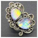 6.5 SZ, AURORA OPALS SET IN 925 SILVER RING