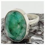 SZ 8.5, JADEITE SET IN 925 SILVER RING