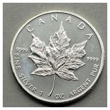 $5 CANADA MAPLE LEAF 1 OZ FINE SILVER ROUND 2009