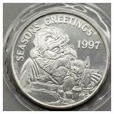 1997 SEASON GREETINGS 1 OZ FINE SILVER ROUND