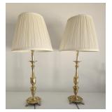 Pair Solid Cast Brass Table Lamps