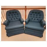 Pair Plush Swivel Rocking Chairs Green