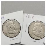 1952 D & 1954 FRANKLIN SILVER HALF DOLLARS