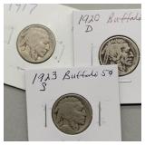 1917, 1920D & 1923S BUFFALO NICKELS