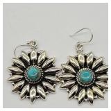 STERLING SILVER TURQUOISE FLORAL SUNFLOWER DANGLE