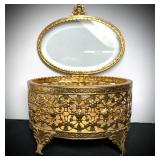 Vintage Jewelry Casket Gold Plated Filigree