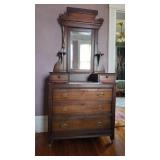 Walnut Eastlake Marble Top Dresser with Mirror