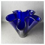 Hand Blown Cobalt Blue Art Glass Handkerchief