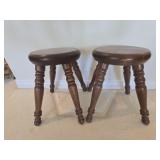 Pair Short Wooden Foot Stools