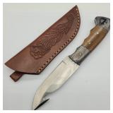 SKINNER KNIFE W/ GUT HOOK ATS-34 STEEL WALNUT