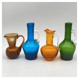 4 Small Vintage Art Glass Pitchers , Crackle