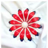 Red/ White/ Blue Enamel on Metal Floral Brooch