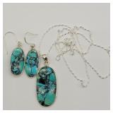 925 SILVER TIBETAN TURQUOISE EARINGS & NECKLACE