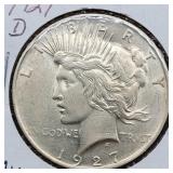 1927 D PEACE SILVER DOLLAR AU