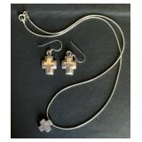 Sterling Cross Earrings & Necklace w Silver Snake