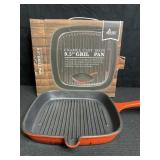 ENAMEL CAST IRON GRILL PAN 9.5ï¿½ USED ORANGE