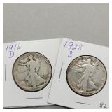 1916 D & 1928 S WALKING LIBERTY HALF DOLLARS