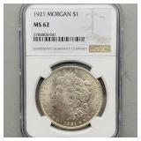 1921 MORGAN SILVER DOLLAR NGC MS62