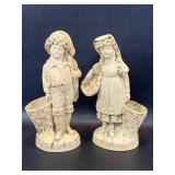 Pair Boy / Girl Figurines Marked Sch & P Antique