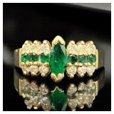 14k Yellow Gold Ring w/ Emeralds & Diamonds 3.23g