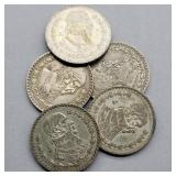 5- MEXICAN SILVER UN PESO COINS