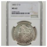 1883 O MORGAN SILVER DOLLAR NGC MS62