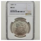 1889 MORGAN SILVER DOLLAR NGC MS61