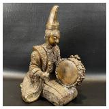 Bronze Japanese Muscian / Drummer Statue w/ Taiko