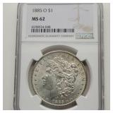 1885 O MORGAN SILVER DOLLAR NGC MS62