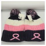 2- NEW BREAST CANCER AWARENESS BEANIE CAPS WOMENS