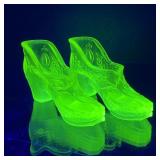 Pair Westmoreland Uranium Glass Slippers Vintage