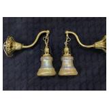 Pair Brass Wall Sconces w/ Yellow Iridized Acid