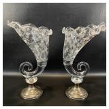 Pair Cambridge Chantilly Cornucopia Vases w/