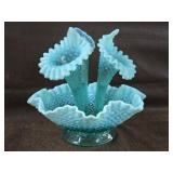 Vintage Blue Opalescent Fenton Epergne