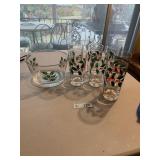 Holly Berry Glass Drink Glasses & Ice Bowl