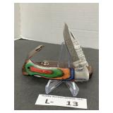 Folding Damascus Style Knife w/ Sheath