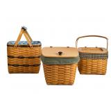 Three Longaberger Baskets with Liners and Lids