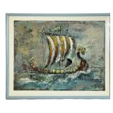 Mid 20th Century Viking Ship Watercolor by J Henry