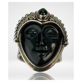 Vintage Sajen Sterling Silver Carved Face Ring