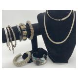 Silver Tone Flat, Hinge & Cuff Bracelets,