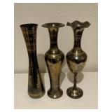 VTG Black Etched Brass Vases Set