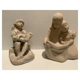 Girl Holding Doll & Mother w/ Daughter Sculptures
