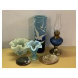 Blue Opalescent Fenton Hobnail Vase & Fenton