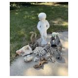 Concrete Young Boy Statue, Coral Pieces,